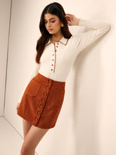 Embroidered Trim Button Lapel Knit Top